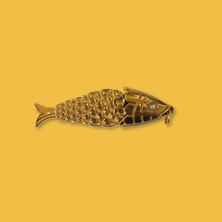 Dije de Pez Dorado / Plateado Stainless Steel con Baño en Oro 18kt, 50mm - 1 pieza