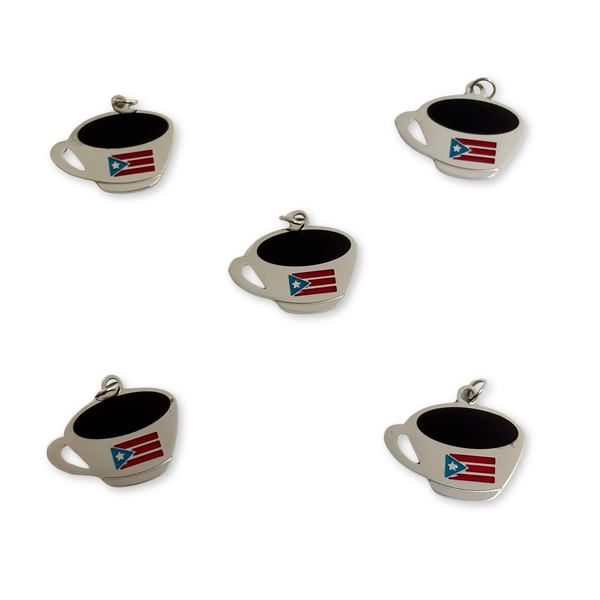 Dije de Taza de Café con Bandera en Stainless Steel, 17mm - 1 pieza