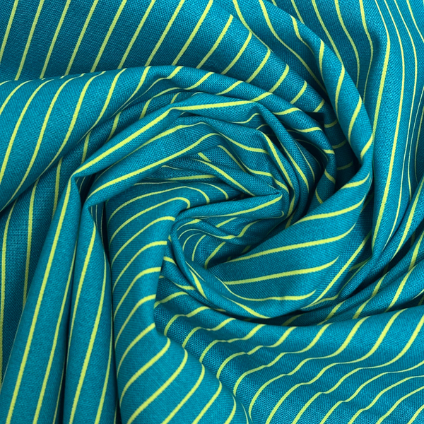 Tela Estampada de 100% Algodón 44" Rayas Finas, Turquesa - 1 yarda