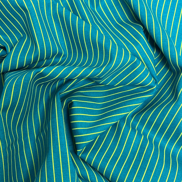Tela Estampada de 100% Algodón 44" Rayas Finas, Turquesa - 1 yarda