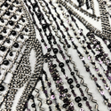 Tela Tulle de Encaje Bordada 65", Negro / Plateado - 1 yarda