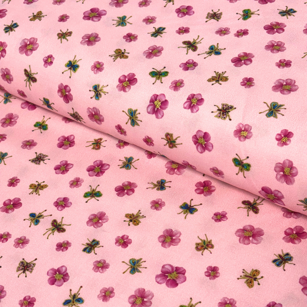 Tela Estampada de 100% Algodón 44" Insectos / Flores, Blossom - 1 yarda