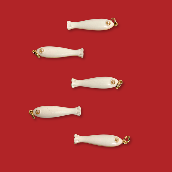 White Fish Stainless Steel Pendant, 18kt Gold Plated, 35mm - 1 piece
