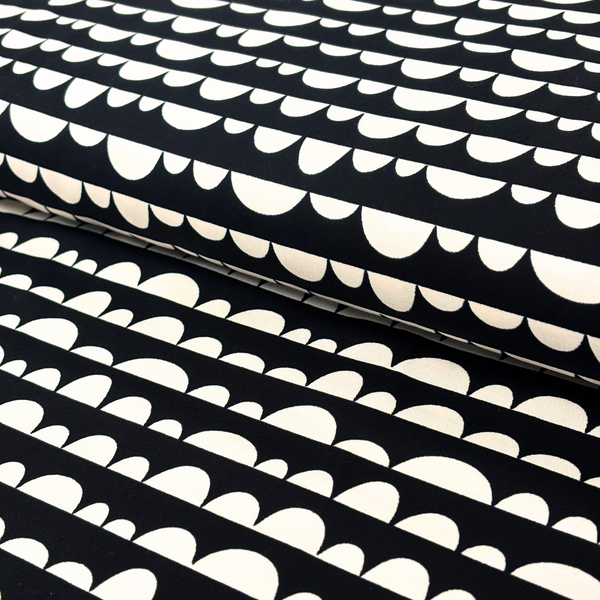 Tela Baby Twill 60" de Algodón Estampada Media Luna, Negro/Blanco  - 1 yarda