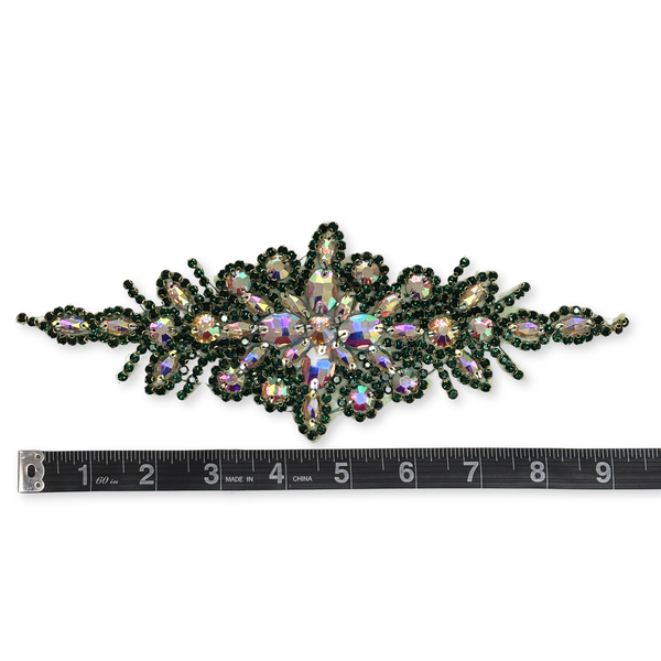 Rhinestone Applique, 9.5" x 3.5", Esmeralda – 1 pieza