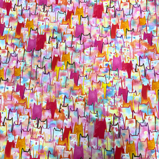 Tela Estampada de 100% Algodón 44" Gatos, Multicolor - 1 yarda