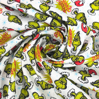 Tela Estampada de 100% Algodón , 44/45", Blanco - Feelin' Grinchy