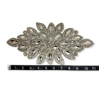 Rhinestone Applique, 11.5" x 5.5", Plateado – 1 pieza