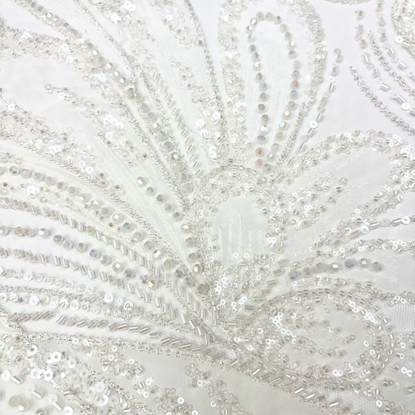 Tela Tulle de Encaje Bordada 60", Blanco - 1 yarda