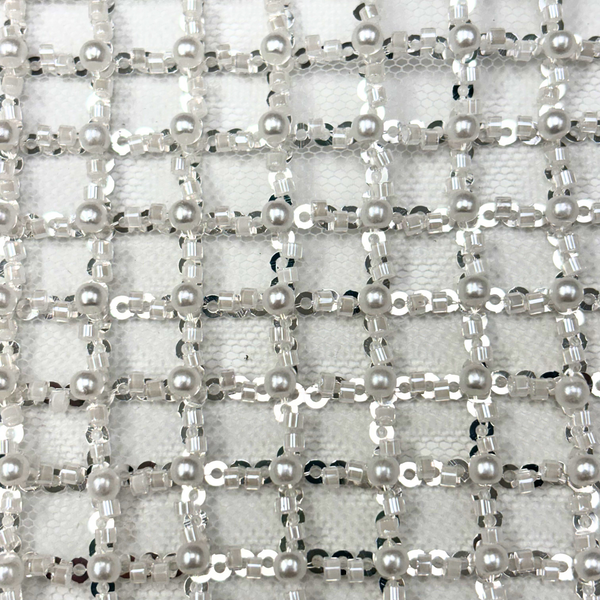 65" Embroidered Lace Tulle Fabric, White - 1 yard