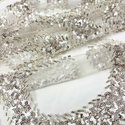 Tela Tulle de Encaje Bordada 60",  Blanco / Plateado - 1 yarda