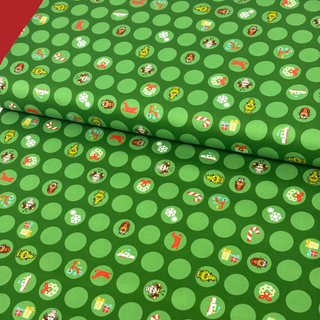 Tela Estampada de 100% Algodón , 44/45" Little Grinch - Verde