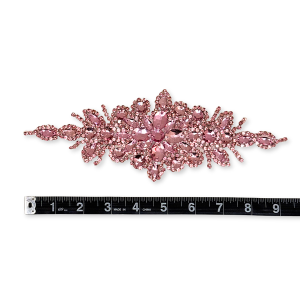 Rhinestone Applique, 9.5" x 3.5", Rosado – 1 pieza