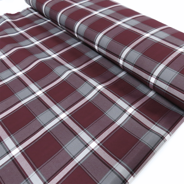 School Plaid Fabric - Grey White Burgundy, 60" Wide