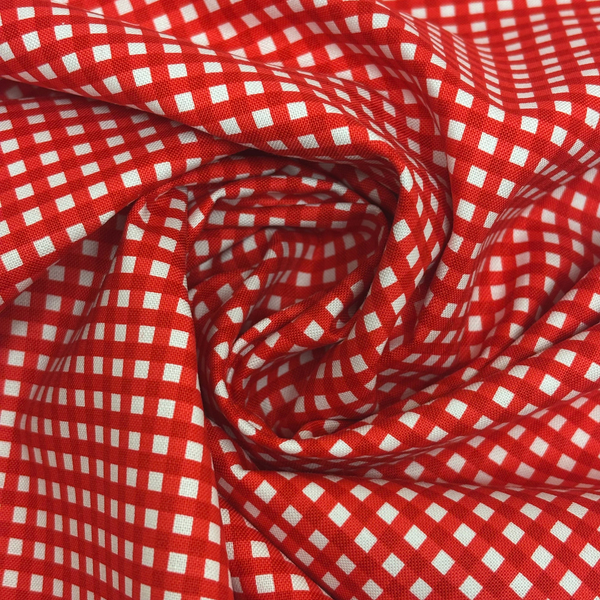 Tela Estampada de 100% Algodón 44" Gingham, Rojo - 1 yarda