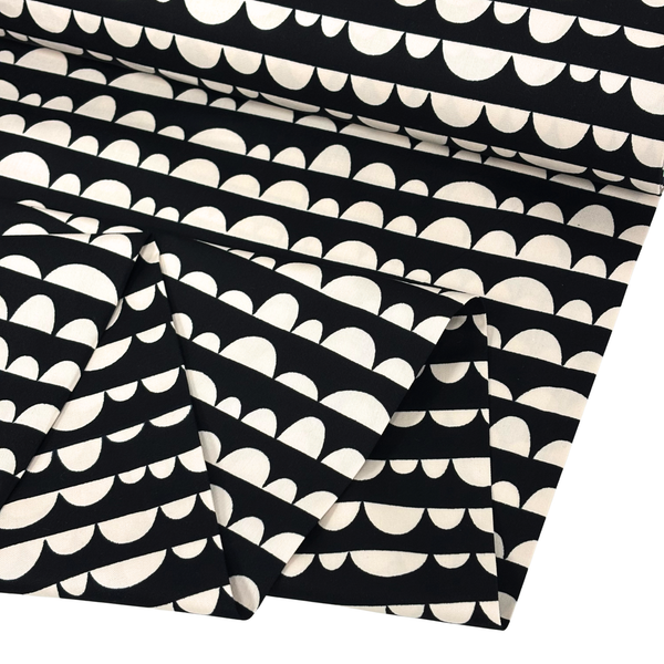 Tela Baby Twill 60" de Algodón Estampada Media Luna, Negro/Blanco  - 1 yarda