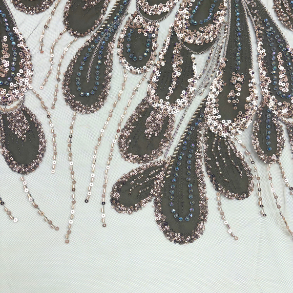 Tela Tulle de Encaje Bordada 65", Verde Olivo - 1 yarda