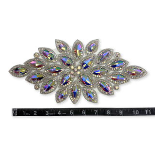 Rhinestone Applique, 11.5" x 5.5", Plateado Tornasol – 1 pieza