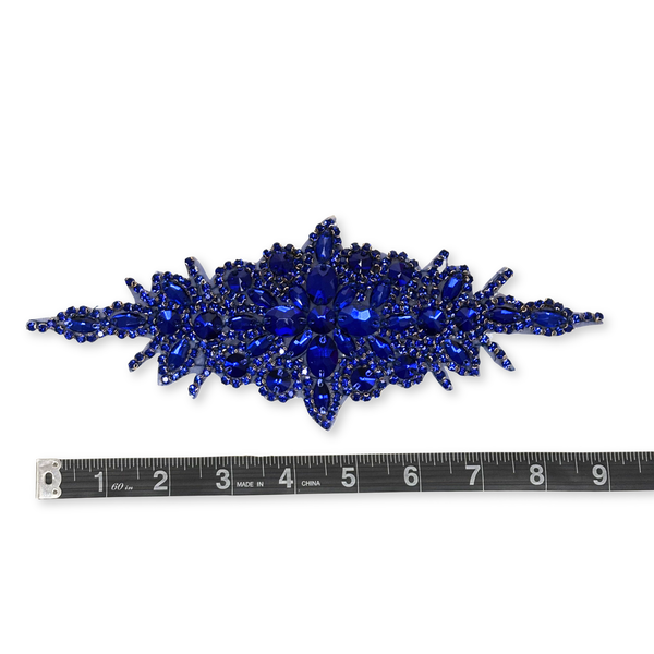 Rhinestone Applique, 9.5" x 3.5", Royal Blue – 1 piece