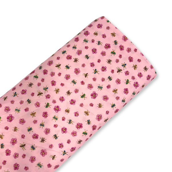 Tela Estampada de 100% Algodón 44" Insectos / Flores, Blossom - 1 yarda