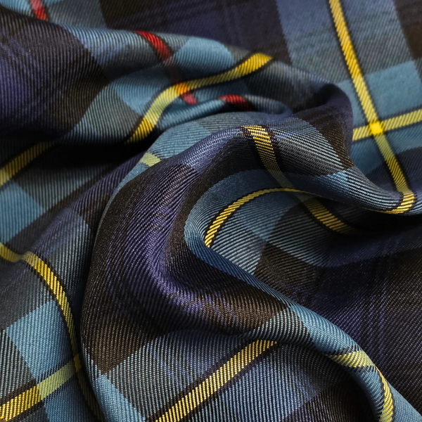 School Plaid Fabric - Blue Yellow Light Blue 60" Wide
