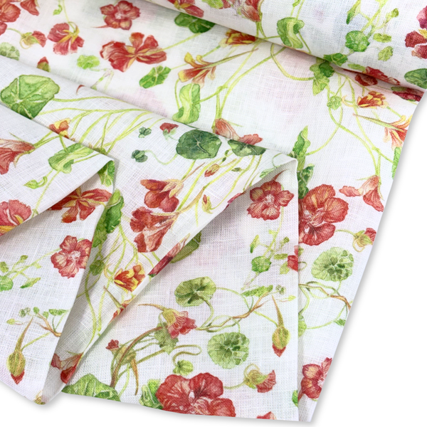 Tela Hilo 100% Estampada 58", Flores Capuchinas - 1 yarda