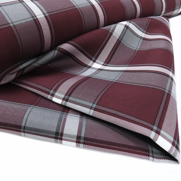 School Plaid Fabric - Grey White Burgundy, 60" Wide