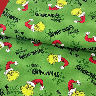 Tela Estampada de 100% Algodón , 44/45" Merry Grinchmas - Verde