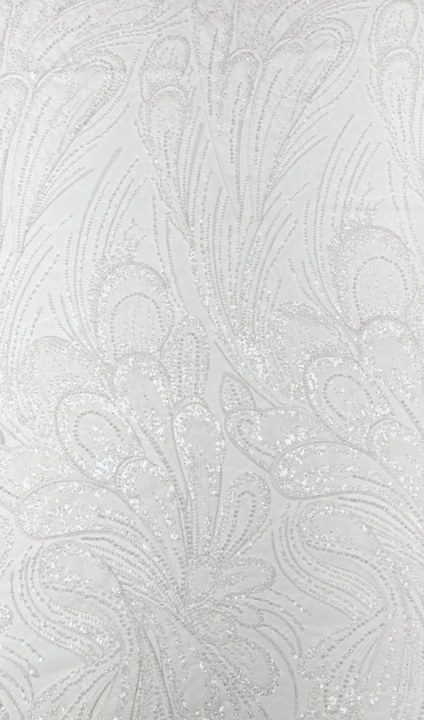 Tela Tulle de Encaje Bordada 60", Blanco - 1 yarda