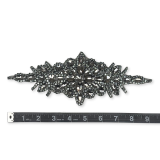 Rhinestone Applique, 9.5" x 3.5", Negro – 1 pieza