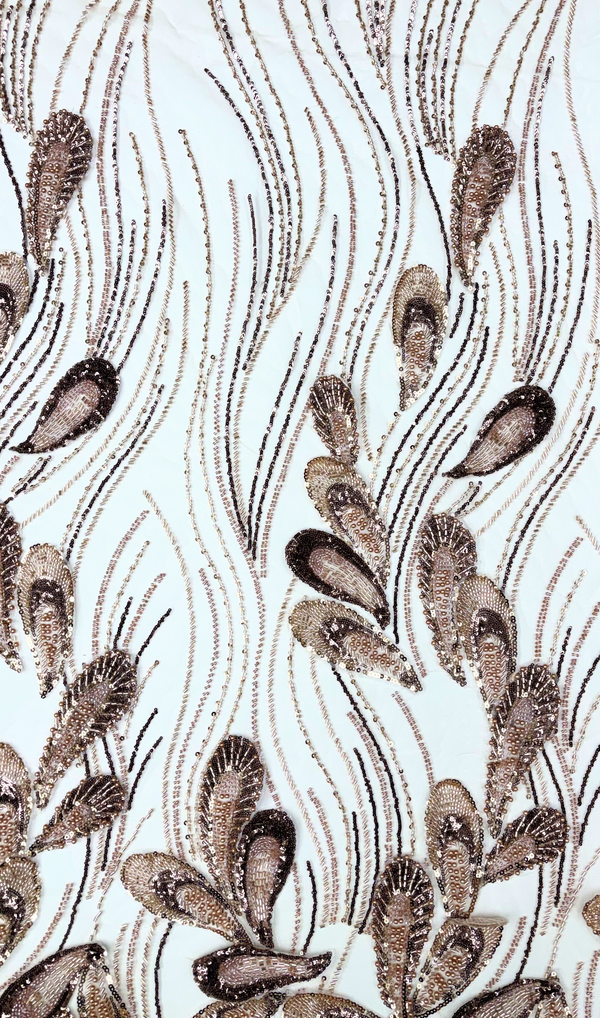 Tela Tulle de Encaje Bordada 60", Beige - 1 yarda