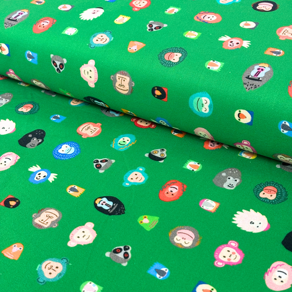 Tela Estampada de 100% Algodón 44" Animales, Treetop Jungle / Verde - 1 yarda