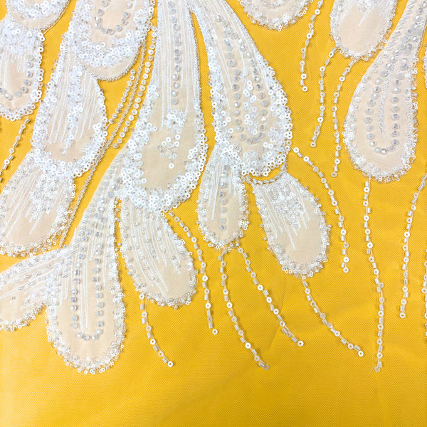 Tela Tulle de Encaje Bordada 60", Blanco - 1 yarda