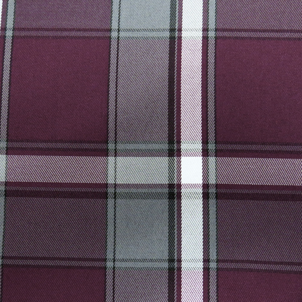 School Plaid Fabric - Grey White Burgundy, 60" Wide