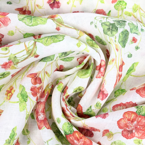 Tela Hilo 100% Estampada 58", Flores Capuchinas - 1 yarda