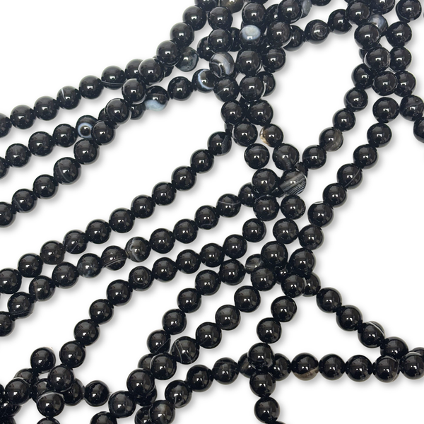 Cuentas Redondas de Ágata, Tonos Negro y Blanco – 8mm