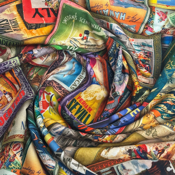 Tela Estampada de 100% Algodón 44/45" Estampas de Viaje, Multcolor - 1 yarda