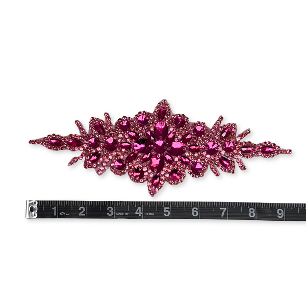 Rhinestone Applique, 9.5" x 3.5", Fuchsia – 1 piece