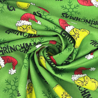 Tela Estampada de 100% Algodón , 44/45" Merry Grinchmas - Verde