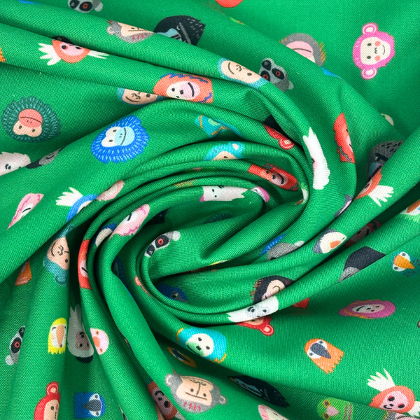 Tela Estampada de 100% Algodón 44" Animales, Treetop Jungle / Verde - 1 yarda