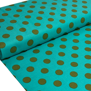 Tela Estampada de 100% Algodón 44" Polka Dots Grandes, Agave - 1 yarda