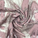 Tela Tulle de Encaje Bordada 65", Rosa Viejo / Plateado  - 1 yarda