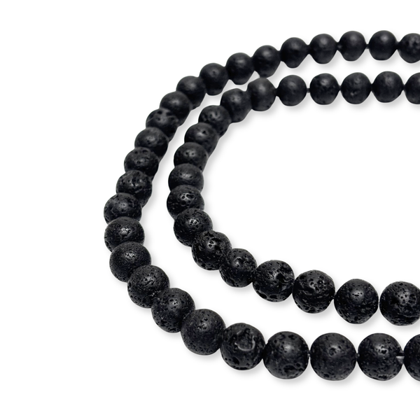 Round Black Lava Stone Beads - 8 mm