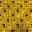 Baby Twill 60" Cotton Fabric Printed with Checks and Strawberries, Mustard - 1 yard