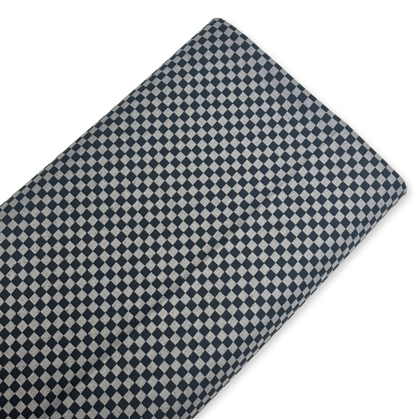 Tela Estampada de 100% Algodón 44/45" Checkers, Gris / Negro - 1 yarda