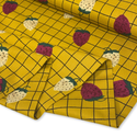 Baby Twill 60" Cotton Fabric Printed with Checks and Strawberries, Mustard - 1 yard
