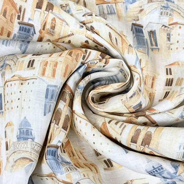 Tela Hilo 100% Estampada 58", Ciudad Rústica - 1 yarda