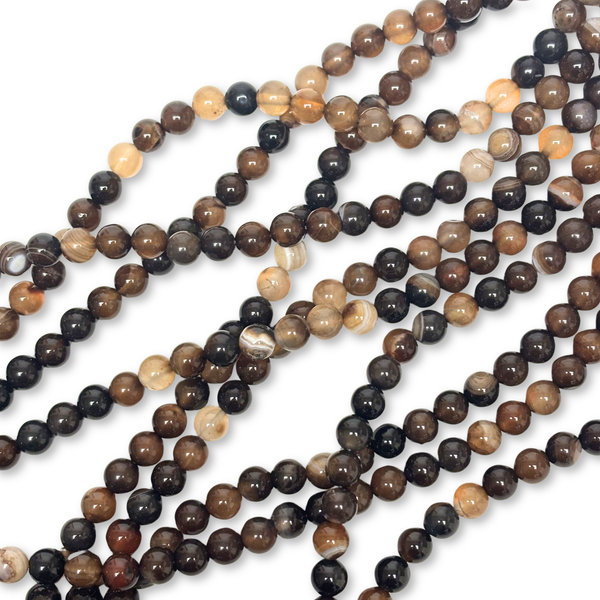 Cuentas Redondas de Ágata, Tonos Marrones – 8mm