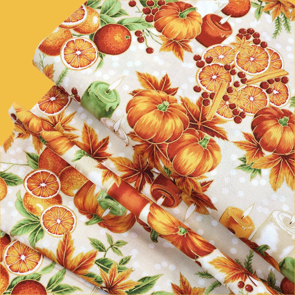 Autumn Pumpkins - Thanksgiving Fabric- 100% Cotton Print Fabric, 44/45" Wide