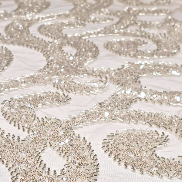 Embroidered Lace Tulle Fabric 65", Dusty Rose / Silver - 1 yard